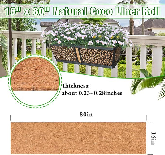 ZeeDix 16 x 80 inches Thickened Coco Liner Roll for Planters- Natural Coconut Flower Basket Liners Coco Coir Mat for Plants Flowers Vegetables Reptiles Carpet