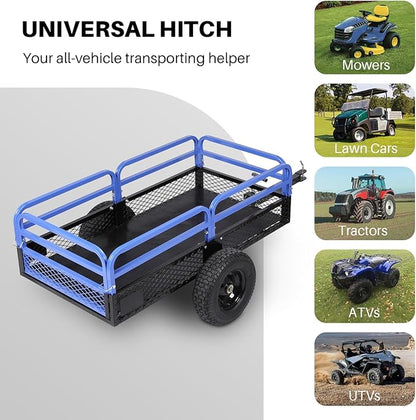 Heavy Duty Steel ATV Dump Trailer, 1500-Pound Load Capacity, Tow Behind Dump Cart Garden Trailer, with Removable Sides and 2 Tires, for Mowers, Tractors, ATV, UTV