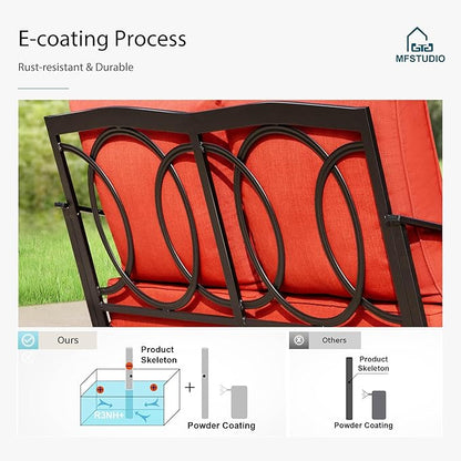 MFSTUDIO 5 PCS Outdoor Patio Furniture Set, Metal Outdoor Conversation Set, Rattan Wicker Patio Sectional Sofa Set with 2 x Fixed Single Sofa, 2-Seat and 3-Seat Sofa, 1 x Coffee Table, Red