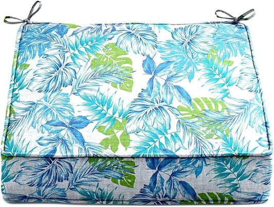 BrylaneHome Extra-Thick Seat Cushion - 23”L x 22”W x 5.5”H - Patio & Outdoor - Water, Stain & Fade Resistant - Blue Fern