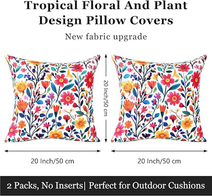 Outdoor Pillow Covers 18x18 Inch Set of 2 Floral Printed Boho Throw Pillows Cases Waterproof Square Garden Cushion Sham for Spring Summer Patio Funiture Tent Balcony Bench Sofa Couch
