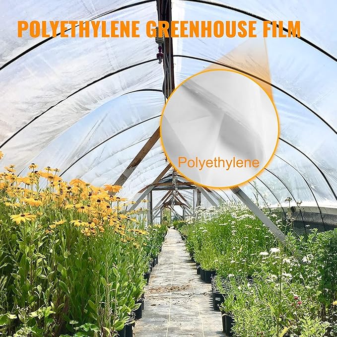 VEVOR Greenhouse Plastic Sheeting 20 x 28 ft, 6 Mil Thickness UV Resistant Clear Polyethylene Film, Hoop Green House Cover for Farms, Agriculture, Garden