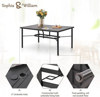 Sophia and William Outdoor Patio Dining Set for 6, Outdoor Table and Chairs, Removable Seat Cushions, 64" Black Patio Dining Table