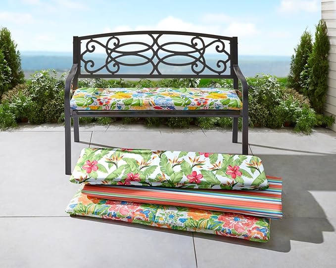 BrylaneHome Bench Cushion - 48" L x 18" W x 3" H - Patio & Outdoor - Water, Stain & Fade Resistant - Evening Blue Dot