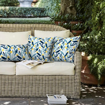LVTXIII Outdoor Throw Pillows 18x18 Patio Waterproof Square Pillows with Piping Fade Resistant Accent Pillow for Spring Summer Garden Decoration, Set of 2, Leaves Multi