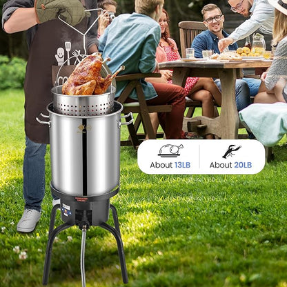 ARC 40QT Turkey Fryer Pot With Basket Kit, Stainless Steel Tamale Steamer Pot And Cast Iron Propane Burner 65,000BTU With Adjustable Legs, Crawfish Boil Seafood Boil Pot Propane Stove For Outdoor