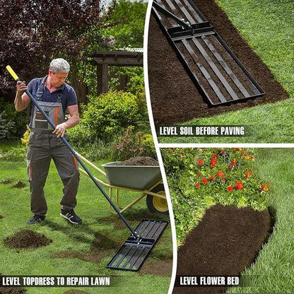 Jardineer Lawn Leveling Rake 45 Inches with 72 Inches Long Handle, Yard Leveling Rakes for Grass Soil, Lawn Leveler Rake Heavy Duty, Ground Dirt Leveler for Yard