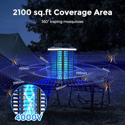 Bug Zapper Outdoor, Mosquito Zapper 2 in 1 Portable & Rechargeable Bug Zapper Outdoor with 5000mAh Battery & LED Night Light, 4000V Electric Fly Zapper for Outside,Patio,Backyard,Garden