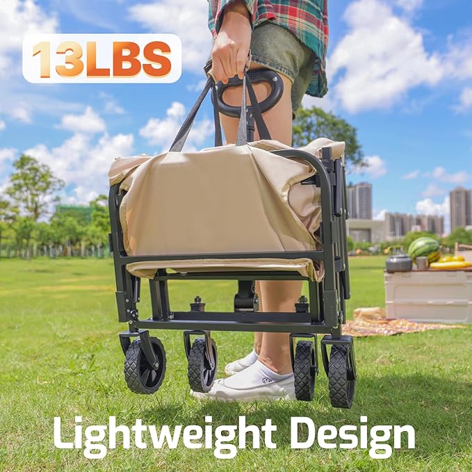 Golabs Collapsible Wagon Cart Max 350lb Load & Expandable Storage 100L, Double Bearing Design for Flexible Steering, Foldable Heavy Duty Garden Cart with 2 Cup Holders for Groceries, Garden & Camping