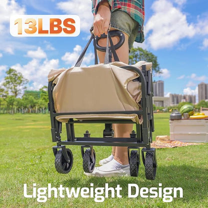 Golabs Collapsible Wagon Cart Max 350lb Load & Expandable Storage 100L, Double Bearing Design for Flexible Steering, Foldable Heavy Duty Garden Cart with 2 Cup Holders for Groceries, Garden & Camping