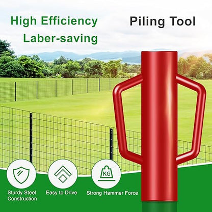 Fence Post Driver with Handle,17LB Hand Post Pounder,3.7 inches Inner Dia. Pole Rammer, Farm Wire Fencing for T Post, U-Channel Sign and Wooden Post, Red