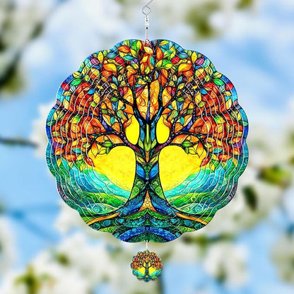 Tree of Life Hanging Wind Spinners for Women Men, 12 Inch Metal 3D, Stainless Steel Hanging Wind Catchers Sculpture for Outside, Christmas Decoration Garden, Unique Gift Xmas