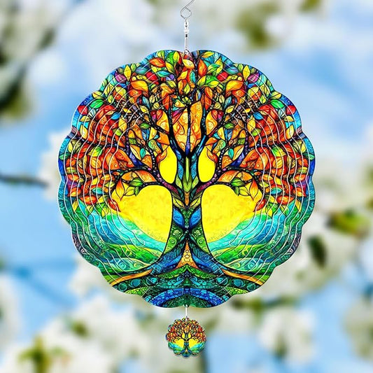 Tree of Life Hanging Wind Spinners for Women Men, 12 Inch Metal 3D, Stainless Steel Hanging Wind Catchers Sculpture for Outside, Christmas Decoration Garden, Unique Gift Xmas