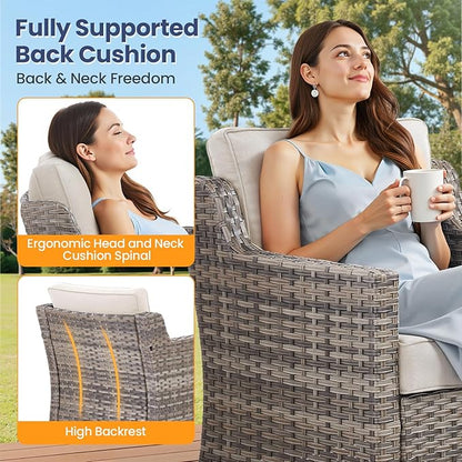 3 Pieces Outdoor Rocking Swivel Chairs with Side Table, Outdoor Furniture Swivel Chair with Comfy Cushions, Conversation Sets for Patio Deck Backyard Poolside