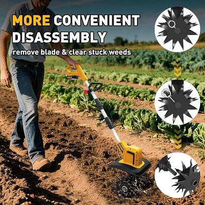 DEVONIC Cordless Electric Garden Tiller,21V 330RPM Tiller Cultivator 8" Tilling Width and 6" Depth Garden Rototiller with 2 * 2.0Ah Batteries for Lawn/Gardening (Cordless Tiller+2 Batteries)