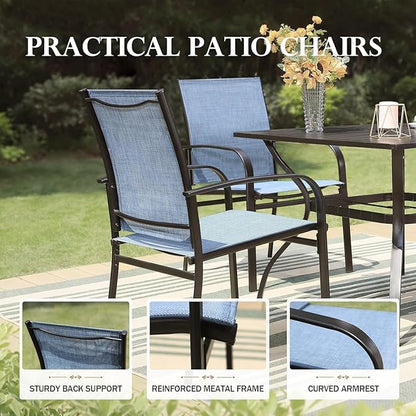 HERA'S HOUSE Outdoor Dining Chairs Set of 6, 36" Textilene Fabric Patio Chairs with Wrought Iron Metal Frame Support 350lbs for Lawn Garden Backyard Deck, Blue