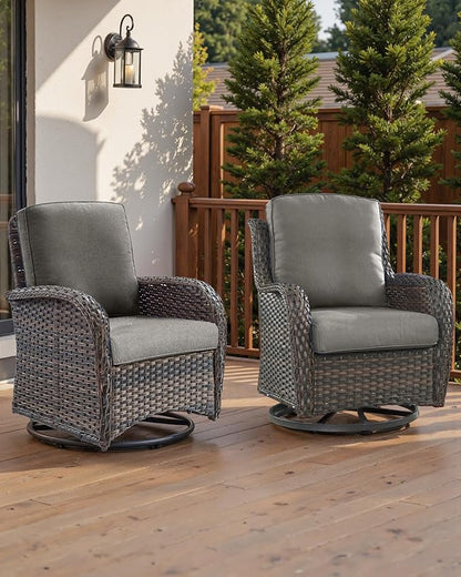 Pop 22x25/22x24 Outdoor Chair Cushions Set of 2 - High Back Deep Seat Water-Resistant Patio Wicker Chairs Cushion for Rattan Dining Rocker Glider Loveseat Couch Sectional Sofa - Grey/Classic