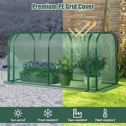 Happygrill Portable Mini Greenhouse, 47" x 22" x 24" Green House w/ Roll-up Zipper Door, Metal Frame, Waterproof Sun-Protective PE Cover, Small Greenhouses for Raised Garden Bed, Outdoor (Green)