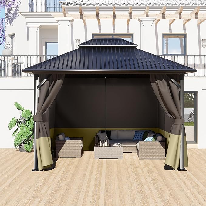 BPS 12' x 12' Gazebo Curtain Privacy 4-Panel Sidewall Outdoor Replacement Shade (Only Curtain)