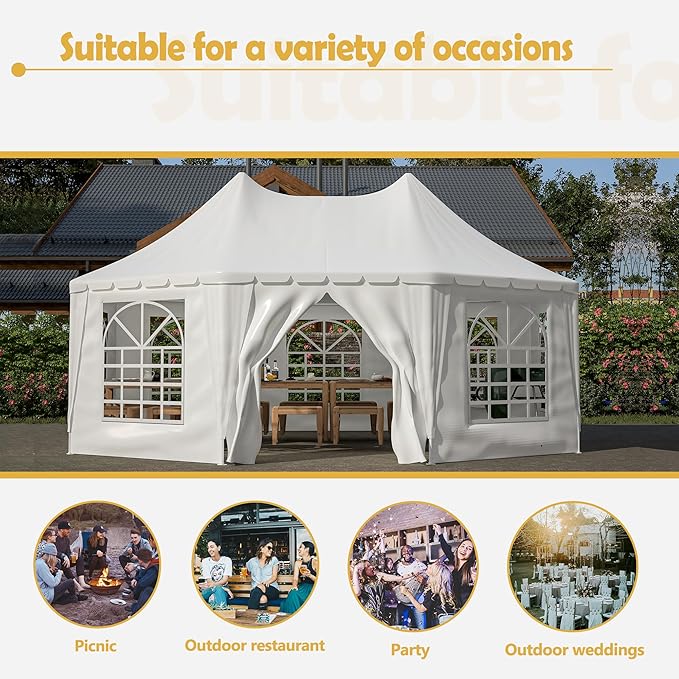20x15 FT Heavy Duty Party Tent, White Outdoor Canopy with 7 Windows & 1 Door, Waterproof UV Protection Wedding Event Tent for Parties, Picnics, and Commercial Use