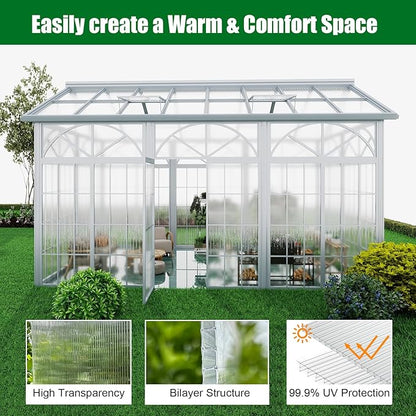 Polycarbonate Greenhouse Panels 6 Pack 4' x 2' x 0.16" Twin-Wall UV-Protected All Weather Plastic Roof Panel Clear Replacement Sheets for Garden Fences, Furniture DIY,Outdoor Roofing