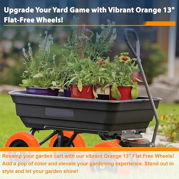 13" Flat Free Wheels Replacement for GOR Garden Cart Tires, 4.00-6 Solid Tires with 5/8"Bearings, 13" No Flat Wheels for GOR Garden Carts/Hand Trucks/Garden Carts（Orange）