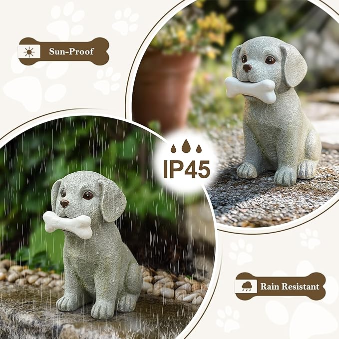 Solar Dog Garden Statues, Outdoor Puppy Figurine with Glowing Bone Light, Perfect Decor for Yard, Porch, Birthday, Christmas, or Memorial Gifts for Dog Lovers, Mom, Grandma