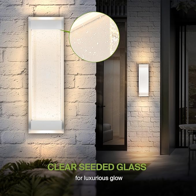 ASD LED 18 Inch Bubble Glass Wall Light Fixture | 22W 520LM 3000-5000K 100-277V | 3CCT, Waterproof, Dimmable, Up-Down Glow, ETL Listed | Exterior Flush Mount Sconce, Outdoor Lighting | White