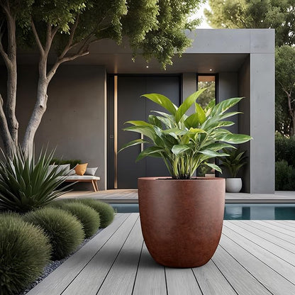 Kante 18 Inch Dia Round Concrete Planter, Indoor Outdoor Large Plant Pot with Drainage Hole and Rubber Plug for Home Patio Garden, Rusty
