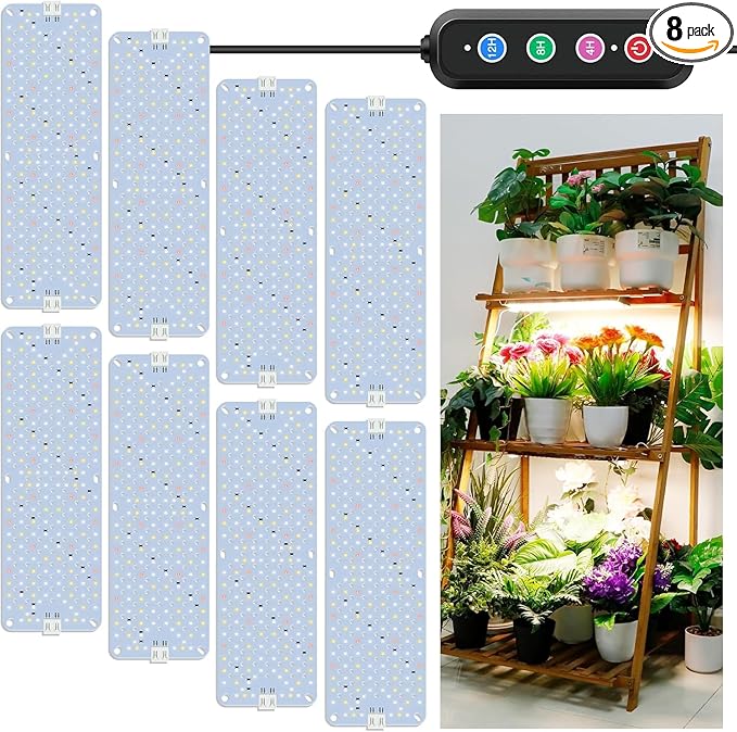 100W Ultra-Thin Panel Full Spectrum Grow Lights, 1536 LEDs Growing Light for Indoor Plants with Daisy Chain Function, Grow Lights for Seed Starting with 4/8/12H Auto On/Off Timer (8pcs)