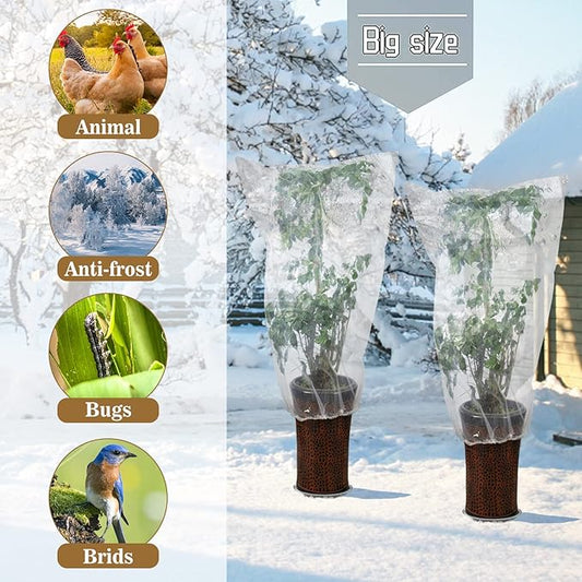 ANPHSIN 6 Pcs Winter Plant Film Cover with Drawstring - 35" x 59" Plastic Plant Cover Freeze Protection Transparent Waterproof Plant Shelter Bag for Outdoors Garden Plants Shrubs Sapling Crops