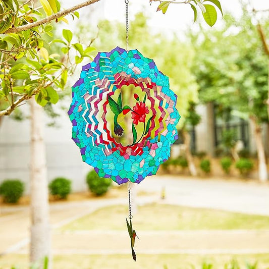 Wind Spinners Hanging, 12 Inches 3D Kinetic Hummingbird Wind Spinner for Yard and Garden Decor Stainless Steel Indoor Outdoor Decor Laser Cut Art Garden Metal Wind Sculptures & Spinners Decorations