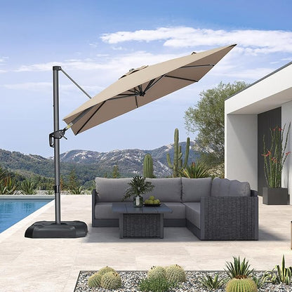 PURPLE LEAF 8 Feet Patio Umbrella Outdoor Cantilever Square Umbrella Aluminum Offset Umbrella with 360-degree Rotation for Garden Deck Pool Patio Taupe