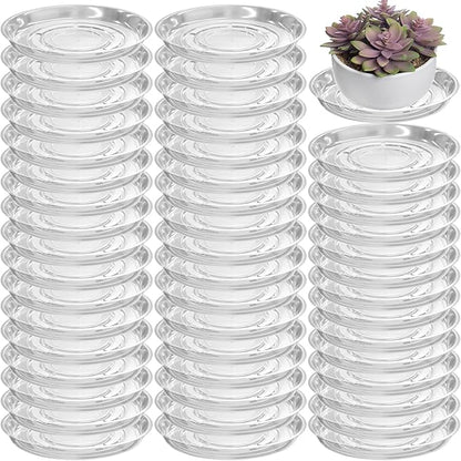 50 Packs 14" Large Clear Plant Saucers for Indoor Outdoor Use Heavy Duty Plastic Plant Trays for Planter Bulk Flower Pot Drip Trays to Catch Water, 4 to 20 Inch
