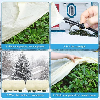 Bonviee 4 Packs Plant Covers Freeze Protection- Large Tree Covers Frost Protection Blankets for Plants, Reusable Shrub Jakets Covers for Winter, with Drawstring (43.3x17.7x15.7INCH /4 Pack)