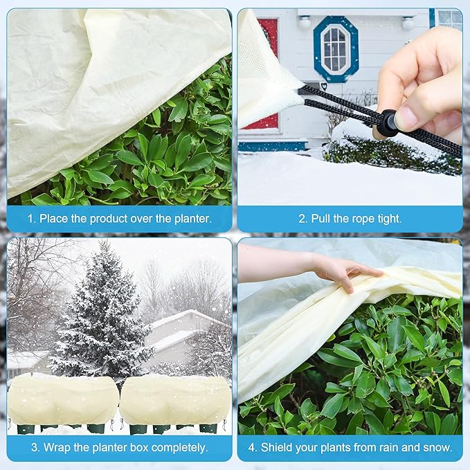 Bonviee 2 Packs Plant Covers Freeze Protection- Large Tree Covers Frost Protection Blankets for Plants, Reusable Shrub Jakets Covers for Winter, with Drawstring (43.3x17.7x15.7INCH /2 Pack)