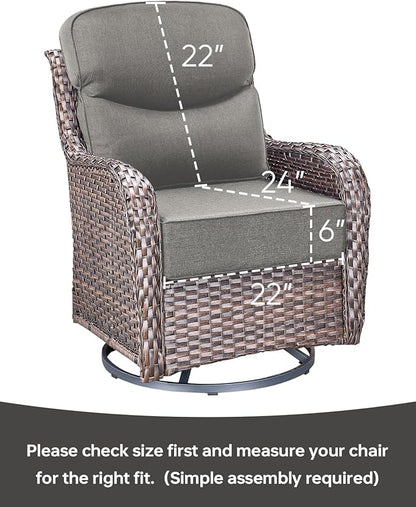 Luxury 22x24/22x25 6-Inch Smile Outdoor Sofa Cushions Set of 3 - Memory Foam Deep Seat Patio Furniture Cushion for Wicker Rocker Dining Chair Loveseat 3-Seater L-Shape Sectional Sofa - Grey
