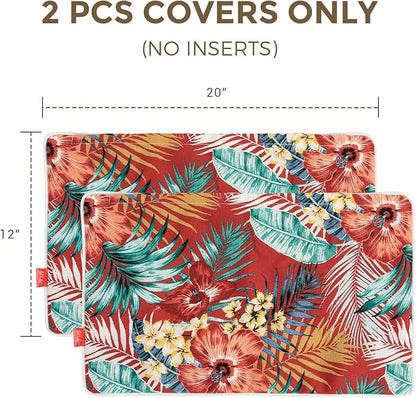 Lumbar Pillow Covers Set of 2, Outdoor Indoor Waterproof Decorative Patio Lumbar Pillowcase Shell 12x20 Inch, Rectangular Cushion Case for Couch Sofa Garden Farmhouse-Sadira Chili Haze