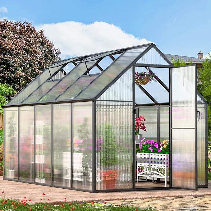 CDCASA 10.3x6.2 FT Greenhouse for Outdoors, Easy Assembly Thicker Aluminum Heavy Duty Polycarbonate Greenhouses Kit w/2 Vent Window, Swing Door, Walk-in Green House for Sunroom Patio,Backyard