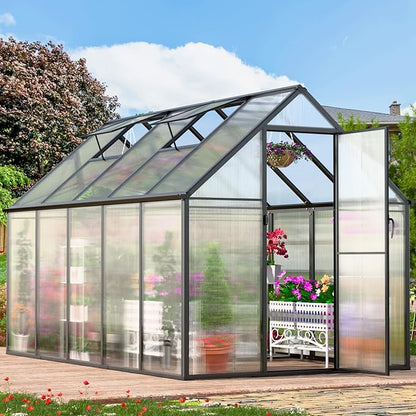 CDCASA 10.3x6.2 FT Greenhouse for Outdoors, Easy Assembly Thicker Aluminum Heavy Duty Polycarbonate Greenhouses Kit w/2 Vent Window, Swing Door, Walk-in Green House for Sunroom Patio,Backyard
