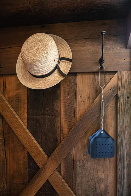 Leather Fly Swatter Set (1 Pack) – 17” Amish-Made Fly Swat w/Real Leather Paddle – Fly Swatters Multi Pack w/Metal Handle – Bug Swatter, Mosquito Swatter, Wasp Swatter (Black)