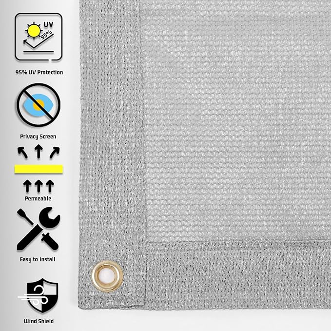 SUNNY GUARD Shade Cloth Custom Size 8x12 FT Sun Shade Screen Fabric Shade Cover Tarp with Grommets for Pergola Backyard Garden, Light Grey(We Customized)