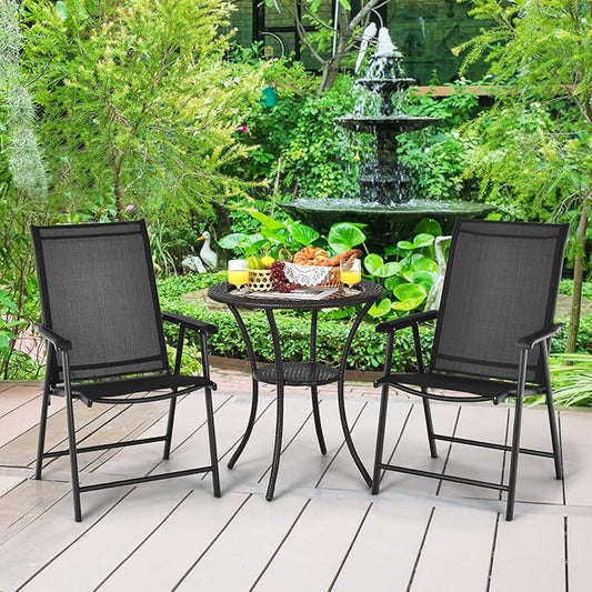 S AFSTAR Patio Chairs Set of 2, Outdoor Foldable Sling Chairs with Armrests, Folding Outdoor Chairs for Lawn Garden Backyard Poolside Porch (Black)