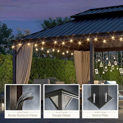 HERA'S HOUSE 12’x20’ Hardtop Gazebo Canopy, Outdoor Galvanized Steel Double Roof Gazebo, Aluminum Frame Pavilion with Netting and Curtains for Patio Lawn Backyard Deck Garden