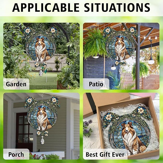 Rough Collie Dog Ears Wind Spinner, Rough Collie Wind Spinner Hanging for Yard and Garden V02