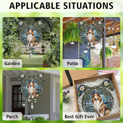 Rough Collie Dog Ears Wind Spinner, Rough Collie Wind Spinner Hanging for Yard and Garden V02