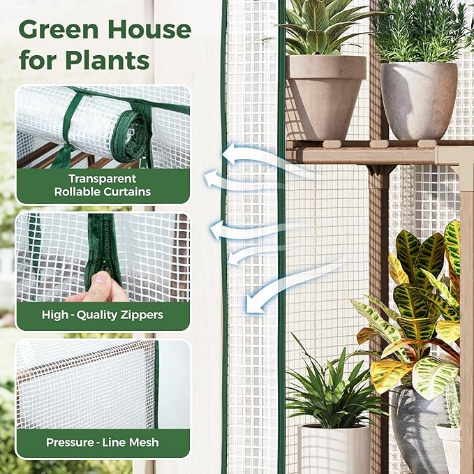 Bamworld Mini Greenhouse Indoor Outdoor 2-Tierd Reusable Portable Warm House with PE Cover Compact Garden and Backyards Portable Rack with Sturdy Eucalyptus Frame Winter-Proof for Plant Protection