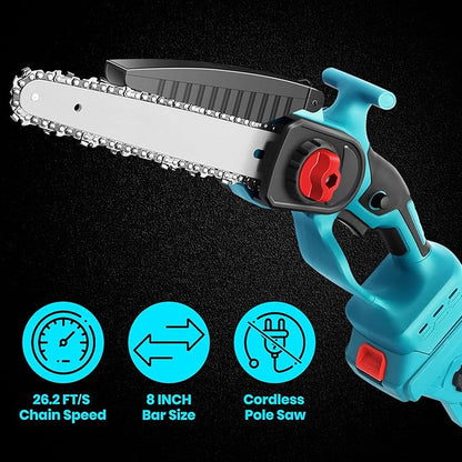 2-in-1 Cordless Pole Saw & 8 Inch Mini Chainsaw with Carrying Bag, 2×21V 3000mAh Rechargeable Batteries, Lightweight (7.3 lbs), 14FT Max Reach Electric Pole Saw for Tree Trimming, Branch Cutter