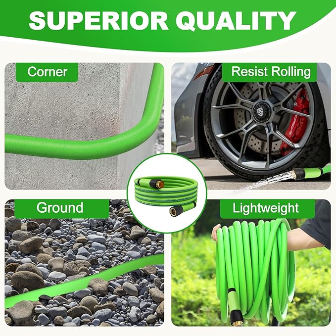 YOTOO Heavy Duty Hybrid Short Garden Hose, Lead in Water Hose 5/8-Inch by 10-Feet 150 PSI, Kink Resistant, All-Weather Flexible with Swivel Grip Handle and 3/4" GHT Solid Brass Fittings, Green+Blue