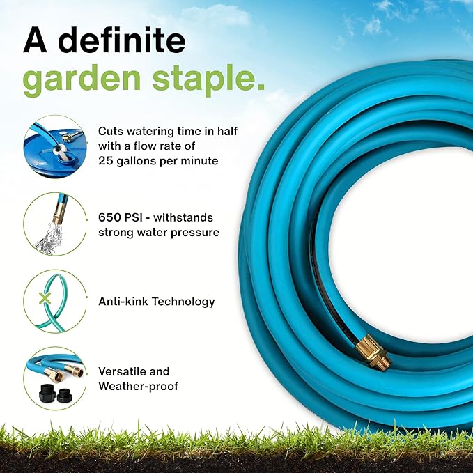 Aeromixer THE HOSE - 1 Inch Garden Hose 50 Ft, Kinkless Commercial Garden Hoses, Heavy Duty Industrial Water Hoses for Outdoors, 650 PSI High-Pressure Watering Tool for Farming and Gardening